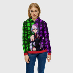 Женская толстовка 3D Люси и неоновые иероглифы - фото 2