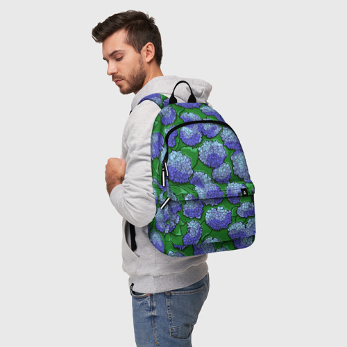 Рюкзак 3D с принтом Цветущая гортензия: яркий паттерн, фото на моделе #1