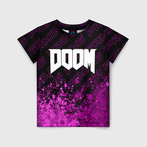 Детская футболка 3D с принтом Doom pro gaming: символ сверху, вид спереди #2