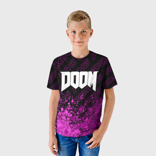 Детская футболка 3D с принтом Doom pro gaming: символ сверху, фото на моделе #1