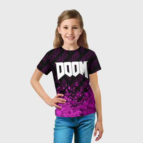 Детская футболка 3D с принтом Doom pro gaming: символ сверху, вид сбоку #3