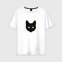 Женская футболка хлопок Oversize Черный кот с сияющим взглядом