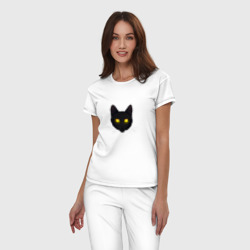 Женская пижама хлопок Черный кот с сияющим взглядом - фото 2