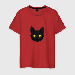 Мужская футболка хлопок Черный кот с сияющим взглядом