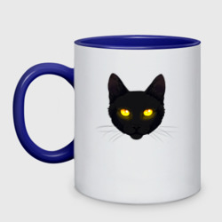 Кружка двухцветная Черный кот с сияющим взглядом