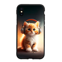 Чехол для iPhone XS Max матовый Милый рыжий котёнок в наушниках