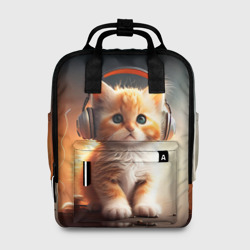 Женский рюкзак 3D Милый рыжий котёнок в наушниках