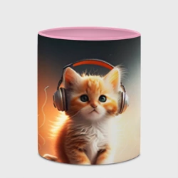 Кружка с полной запечаткой Милый рыжий котёнок в наушниках - фото 2