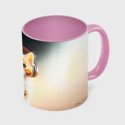 Кружка с полной запечаткой Милый рыжий котёнок в наушниках