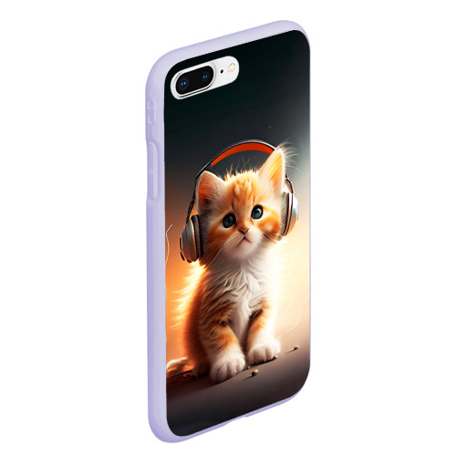 Чехол для iPhone 7Plus/8 Plus матовый Милый рыжий котёнок в наушниках, цвет светло-сиреневый - фото 3