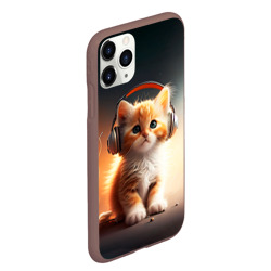 Чехол для iPhone 11 Pro Max матовый Милый рыжий котёнок в наушниках - фото 2