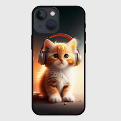 Чехол для iPhone 13 mini Милый рыжий котёнок в наушниках