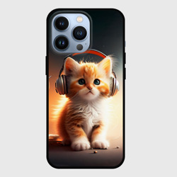 Чехол для iPhone 13 Pro Милый рыжий котёнок в наушниках
