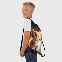 Рюкзак-мешок 3D Милый рыжий котёнок в наушниках - фото 2
