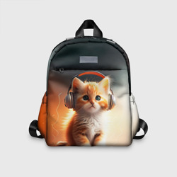 Детский рюкзак 3D Милый рыжий котёнок в наушниках