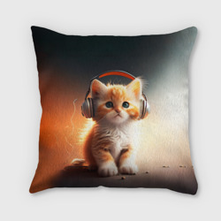 Подушка 3D Милый рыжий котёнок в наушниках