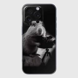 Чехол для iPhone 16 Pro Max силиконовый с защитой камеры Капибара фотограф