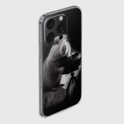 Чехол для iPhone 16 Pro Max силиконовый с защитой камеры Капибара фотограф - фото 2