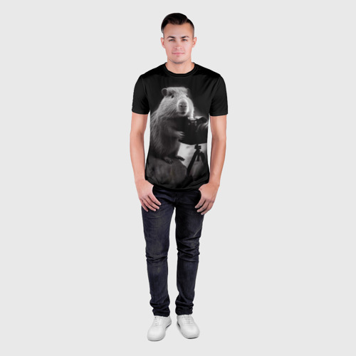 Мужская футболка 3D Slim Капибара фотограф, цвет 3D печать - фото 4