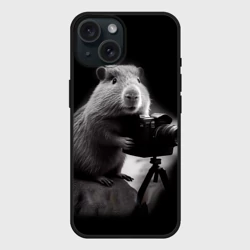Чехол силиконовый для Apple iPhone 15 матовый Капибара фотограф
