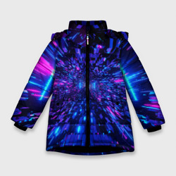 Зимняя куртка для девочек 3D Киберпанк синий неоновый тоннель