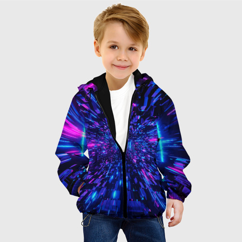 Детская куртка 3D Киберпанк синий неоновый тоннель, цвет черный - фото 3