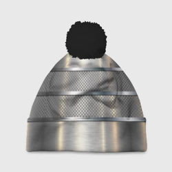 Шапка 3D c помпоном Металлические полосы - текстура алюминия