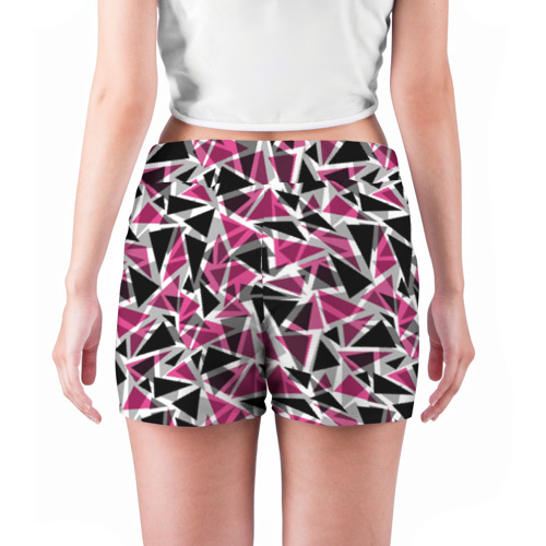 Женские шорты 3D с принтом Геометрический абстрактный узор в вишнево серых и черных тонах, вид сзади #2
