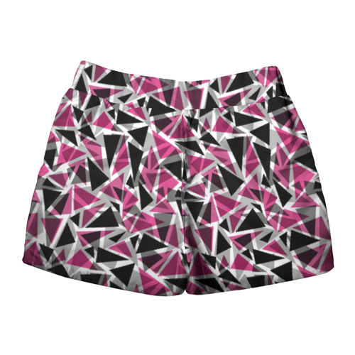 Женские шорты 3D с принтом Геометрический абстрактный узор в вишнево серых и черных тонах, вид сзади #1