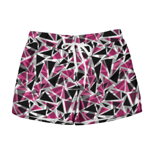 Женские шорты 3D с принтом Геометрический абстрактный узор в вишнево серых и черных тонах, вид спереди #2