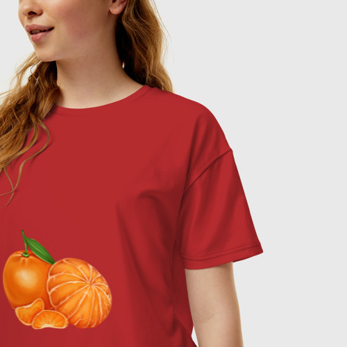 Женская футболка хлопок Oversize с принтом Мандарины цитрусовые, фото на моделе #1