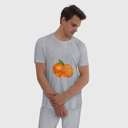 Мужская пижама хлопок с принтом Мандарины цитрусовые, фото на моделе #1