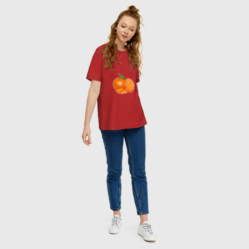 Женская футболка хлопок Oversize с принтом Мандарины цитрусовые, вид сбоку #3