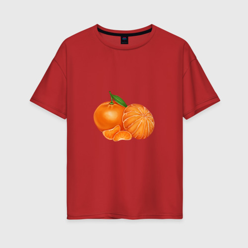 Женская футболка хлопок Oversize с принтом Мандарины цитрусовые, вид спереди #2