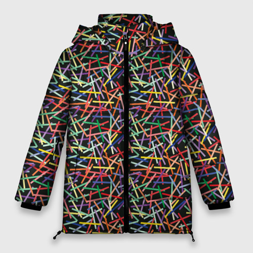 Женская зимняя куртка оверсайз с принтом Палочки разноцветные, вид спереди №1