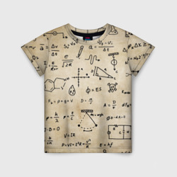 Детская футболка 3D Научные формулы на старой бумаге