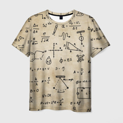 Мужская футболка 3D Научные формулы на старой бумаге