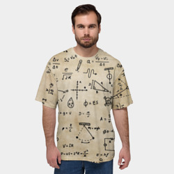 Мужская футболка oversize 3D Научные формулы на старой бумаге - фото 2