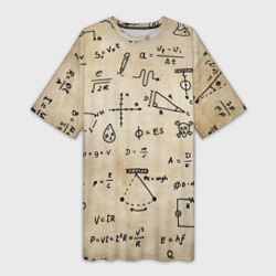 Платье-футболка 3D Научные формулы на старой бумаге