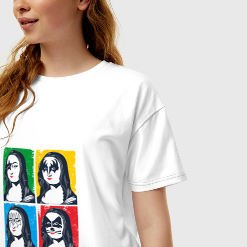 Женская футболка хлопок Oversize Kiss Mona Lisa pop-art, цвет белый - фото 3