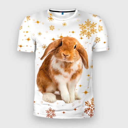 Мужская футболка 3D Slim с принтом Рыжий кролик 2023, вид спереди #2