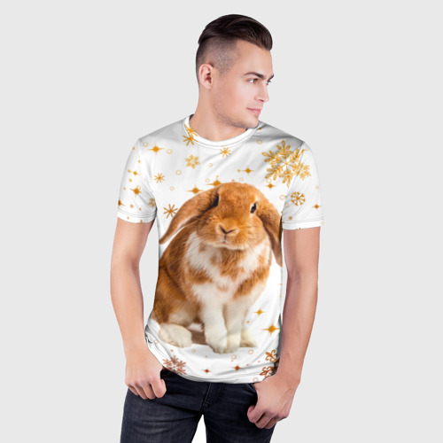 Мужская футболка 3D Slim с принтом Рыжий кролик 2023, фото на моделе #1