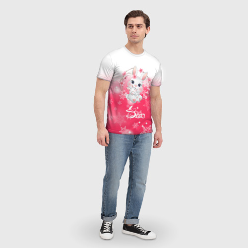 Мужская футболка 3D с принтом Зайка в венке 2023, вид сбоку #3