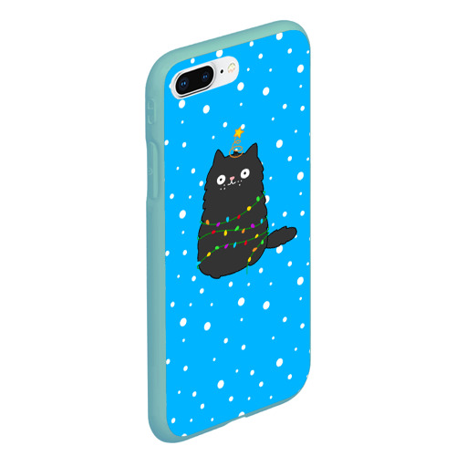 Чехол для iPhone 7Plus/8 Plus матовый с принтом Котоёлочка - на фоне снегопада, вид сбоку #3
