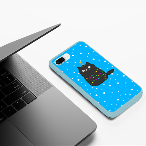 Чехол для iPhone 7Plus/8 Plus матовый с принтом Котоёлочка - на фоне снегопада, фото #5