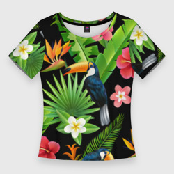 Женская футболка 3D Slim Тропический паттерн с туканом