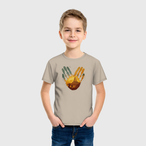Детская футболка хлопок с принтом Отпечаток ладоней GoW Ragnarok, фото на моделе #1
