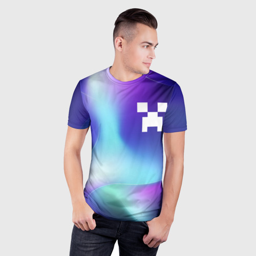 Мужская футболка 3D Slim с принтом Minecraft northern cold, фото на моделе #1