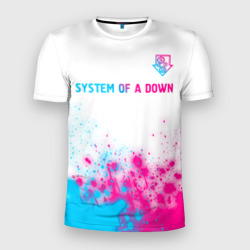 Мужская футболка 3D Slim System of a Down neon gradient style: символ сверху