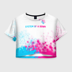 Женская футболка Crop-top 3D System of a Down neon gradient style: символ сверху